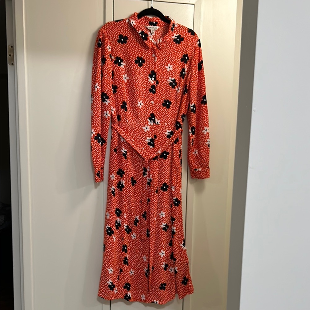 Whistles Floral Red Long Sleeve Dress